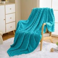 Vessia Flannel Fleece Throw Blanket(50X70 Inch)  3D Jacquard Teal Fuzzy And Warm Blanket For Couch Sofa Bed Chair  300Gsm Super Soft Touch Cozy Lightweight Throw For All-Season Home Decor