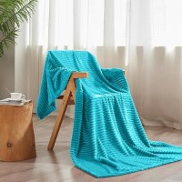 Vessia Flannel Fleece Throw Blanket For Couch Sofa Bed  300Gsm Striped Teal Blanket Throw For Adults And Kids  Super Soft Warm Cozy Lightweight Ribbed Throw For All-Season