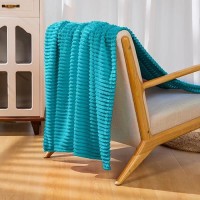 Vessia Flannel Fleece Throw Blanket For Couch Sofa Bed  300Gsm Striped Teal Blanket Throw For Adults And Kids  Super Soft Warm Cozy Lightweight Ribbed Throw For All-Season