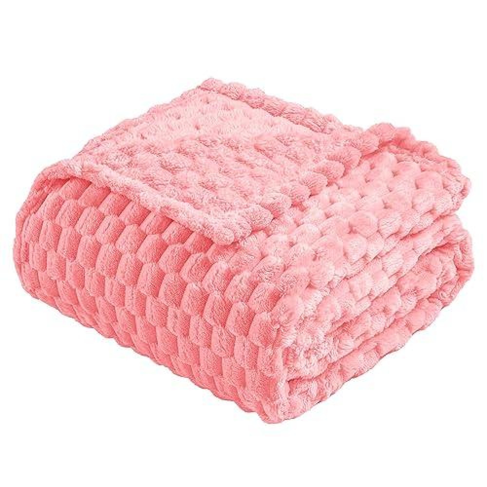 Vessia Flannel Fleece Throw Blanket(50X70 Inch)  3D Jacquard Pink Fuzzy And Warm Blanket For Couch Sofa Bed Chair  300Gsm Super Soft Touch Cozy Lightweight Throw For All-Season Home Decor