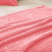 Vessia Flannel Fleece Throw Blanket(50X70 Inch)  3D Jacquard Pink Fuzzy And Warm Blanket For Couch Sofa Bed Chair  300Gsm Super Soft Touch Cozy Lightweight Throw For All-Season Home Decor