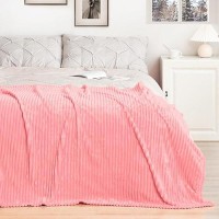 Vessia Flannel Fleece Throw Blanket For Couch Sofa Bed  300Gsm Striped Pink Blanket Throw For Adults And Kids  Super Soft Warm Cozy Lightweight Ribbed Throw For All-Season