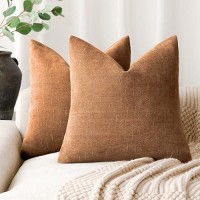 Foindtower Pack Of 2 Soft Textured Chenille Throw Decorative Pillow Covers Square Accent Solid Cushion Cover Cozy Farmhouse Pillow Case With Zippe For Couch Sofa Bed Living Room 16X16 Inch  Bronze