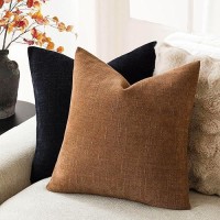 Foindtower Pack Of 2 Soft Textured Chenille Throw Decorative Pillow Covers Square Accent Solid Cushion Cover Cozy Farmhouse Pillow Case With Zippe For Couch Sofa Bed Living Room 16X16 Inch  Bronze