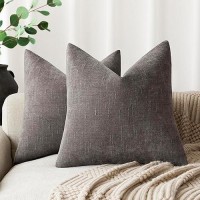 Foindtower Pack Of 2 Soft Textured Throw Decorative Pillow Covers Square Accent Solid Cushion Cover Cozy Farmhouse Pillow Case With Zipper For Couch Sofa Bedroom Living Room 22X22 Inch  Charcoal