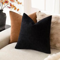 Foindtower Pack Of 2 Soft Textured Chenille Throw Decorative Pillow Covers Square Accent Solid Cushion Cover Cozy Farmhouse Pillow Case With Zipper For Couch Sofa Bedroom Living Room 22X22 Inch  Black