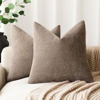 Foindtower Pack Of 2 Soft Textured Chenille Throw Decorative Pillow Covers Square Accent Solid Cushion Cover Cozy Farmhouse Pillow Case With Zipper For Couch Sofa Bedroom Living Room 24X24 Inch  Taupe