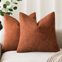 Foindtower Pack Of 2 Soft Textured Throw Decorative Pillow Covers Square Accent Solid Cushion Cover Cozy Farmhouse Pillow Case With Zipper For Couch Sofa Bed Living Room 24X24 Inch  Burnt Orange