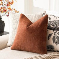 Foindtower Pack Of 2 Soft Textured Throw Decorative Pillow Covers Square Accent Solid Cushion Cover Cozy Farmhouse Pillow Case With Zipper For Couch Sofa Bed Living Room 24X24 Inch  Burnt Orange