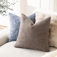 Foindtower Pack Of 2 Soft Textured Chenille Throw Decorative Pillow Covers Square Accent Solid Cushion Cover Cozy Farmhouse Pillow Case With Zipper For Couch Sofa Bedroom Living Room 22X22 Inch  Taupe