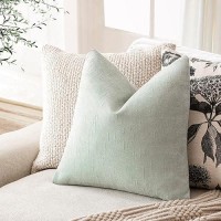 Foindtower Set Of 2 Soft Textured Chenille Throw Decorative Pillow Covers Square Accent Solid Cushion Cover Cozy Neutral Farmhouse Pillow Case For Couch Sofa Bedroom Living Room 16X16 Inch  Sage Green