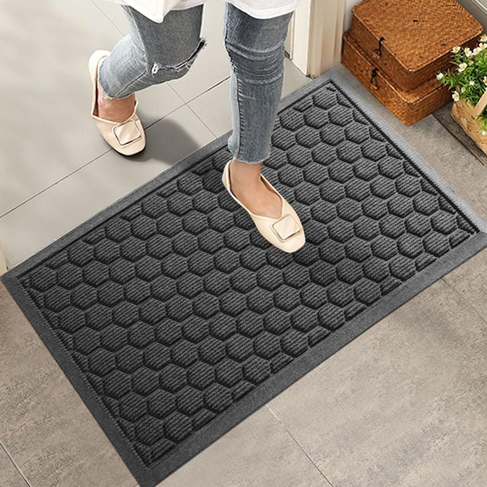 Hiyard Front Door Mat Absorbent Resist Dirt Welcome Door Mat Indoor Outdoor Waterproof Doormat Sturdy Non Slip Backing Mat F