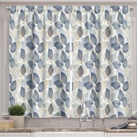 Ambesonne Leaf Art Kitchen Curtains  Modern Abstract Autumn Waltz With Cold Tones Of Leaves Paint Print  Window Drapes 2 Panel Set For Kitchen Cafe Decor  55