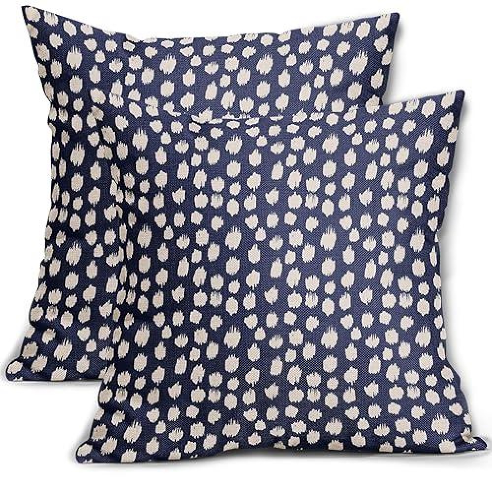 Sweetshow Navy Blue Cream Dots Pillow Covers 16X16 Set Of 2 Boho Design Polka Dot Throw Pillows Modern Trendy Print Outdoor Deco