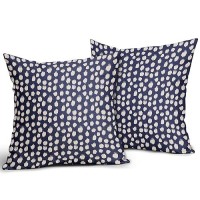 Sweetshow Navy Blue Cream Dots Pillow Covers 16X16 Set Of 2 Boho Design Polka Dot Throw Pillows Modern Trendy Print Outdoor Deco