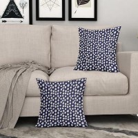 Sweetshow Navy Blue Cream Dots Pillow Covers 16X16 Set Of 2 Boho Design Polka Dot Throw Pillows Modern Trendy Print Outdoor Deco