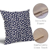 Sweetshow Navy Blue Cream Dots Pillow Covers 16X16 Set Of 2 Boho Design Polka Dot Throw Pillows Modern Trendy Print Outdoor Deco