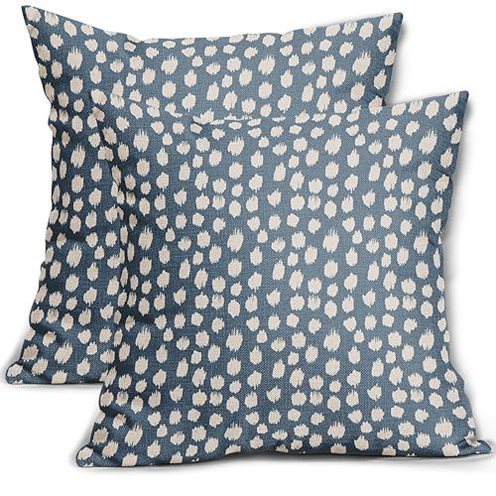 Sweetshow Dusty Blue Cream Dots Pillow Covers 18X18 Set Of 2 Boho Design Polka Dot Throw Pillows Modern Trendy Print Outdoor Dec