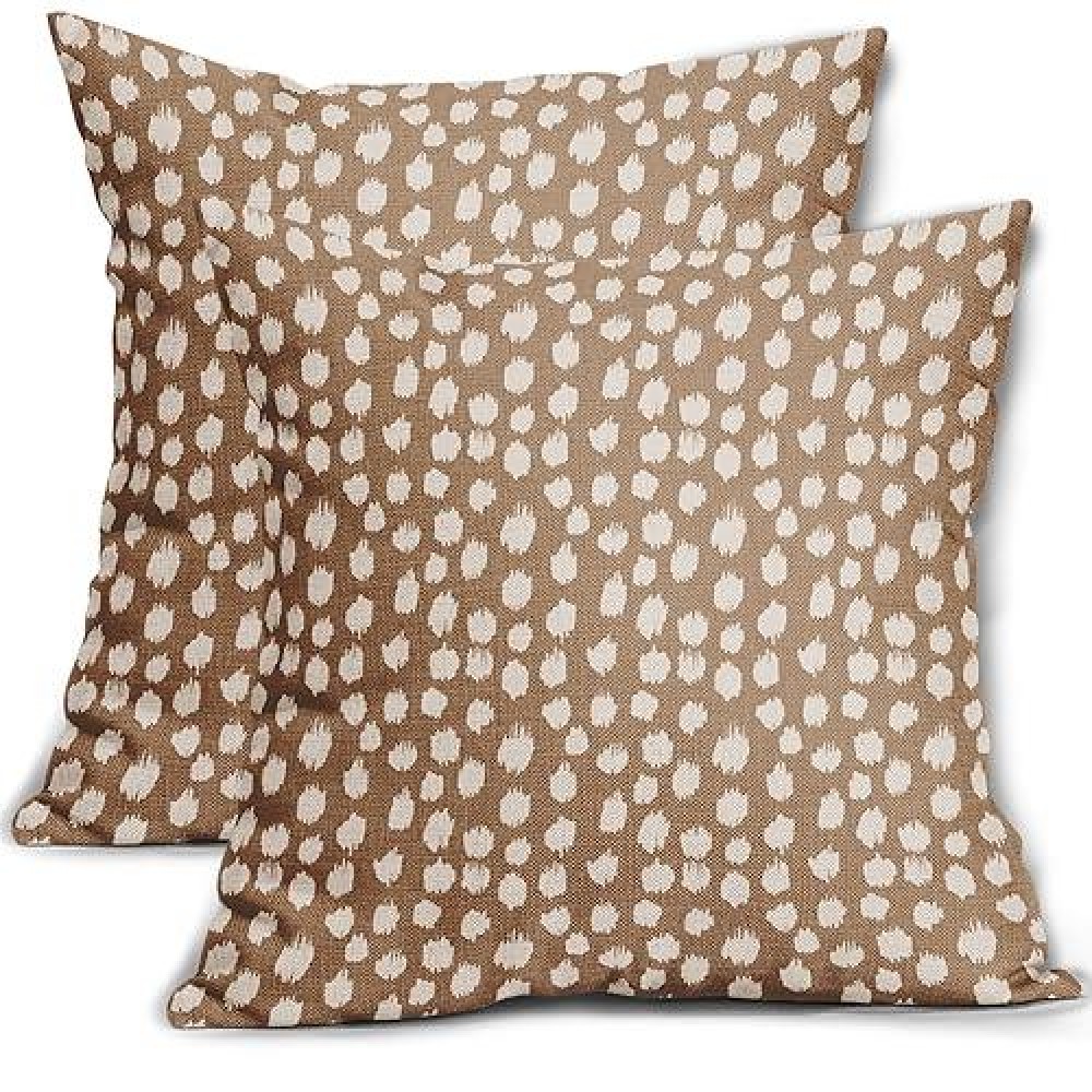 Sweetshow Brown Cream Dots Pillow Covers 16X16 Set Of 2 Boho Design Polka Dot Throw Pillows Modern Trendy Print Outdoor Decorati