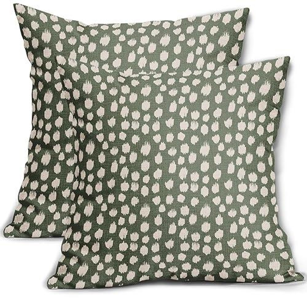 Dark Sage Green Cream Dots Pillow Covers 18X18 Set Of 2 Boho Design Polka Dot Throw Pillows Modern Trendy Print Outdoor Decorati