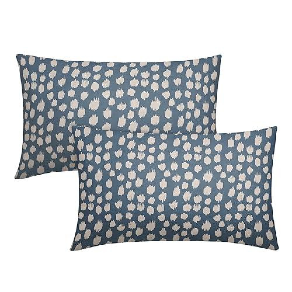 Dusty Blue Cream Dots Lumbar Pillow Covers 12X20 Set Of 2 Boho Design Polka Dot Print Throw Pillows Modern Outdoor Decorative Pi