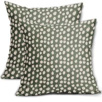 Dark Sage Green Cream Dots Pillow Covers 16X16 Set Of 2 Boho Design Polka Dot Throw Pillows Modern Trendy Print Outdoor Decorati