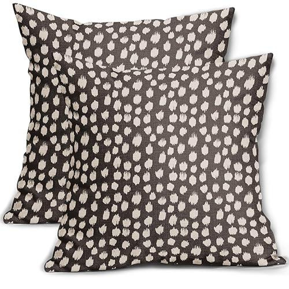 Sweetshow Dark Brown Cream Dots Pillow Covers 16X16 Set Of 2 Boho Design Polka Dot Throw Pillows Modern Trendy Print Outdoor Dec