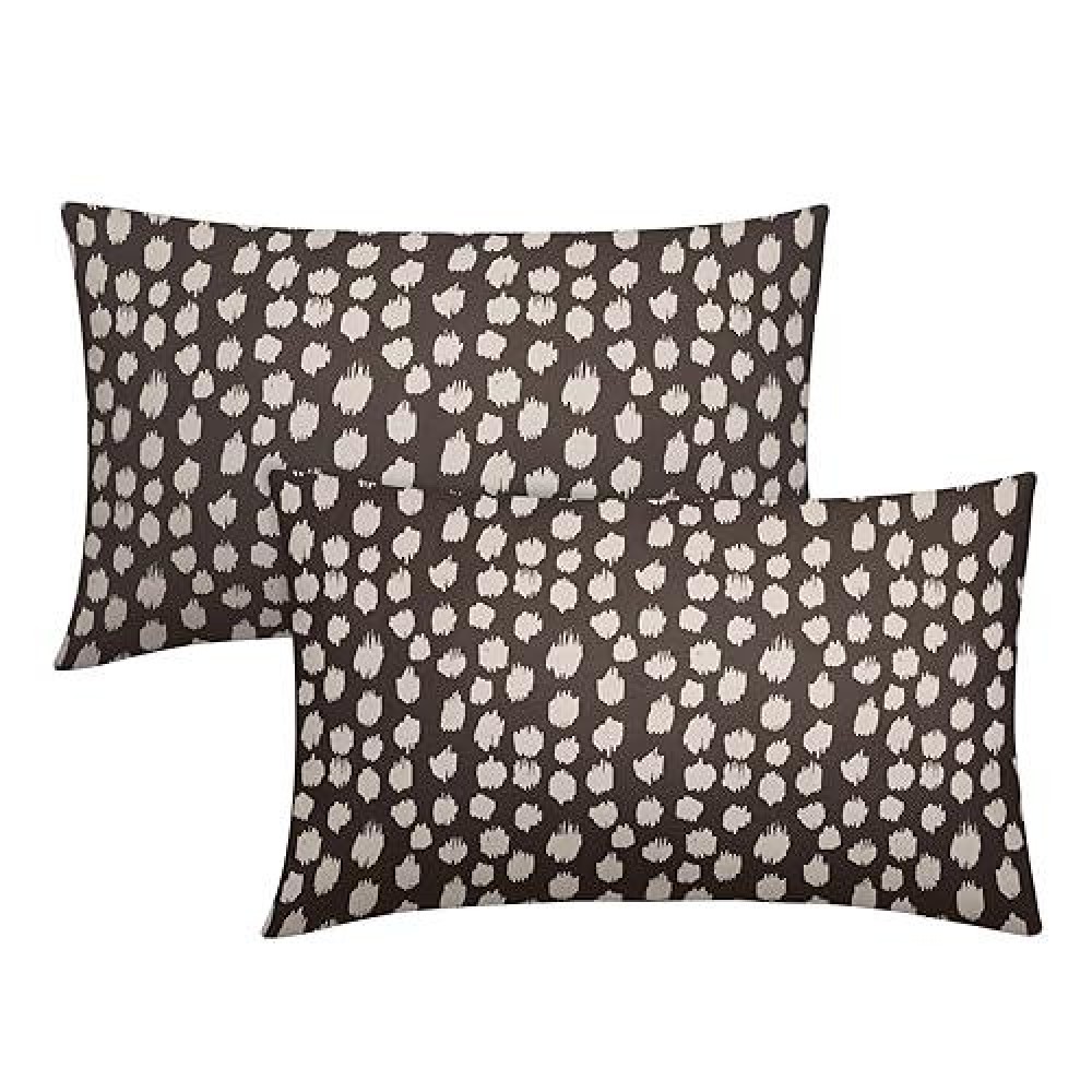 Dark Brown Cream Dots Lumbar Pillow Covers 12X20 Set Of 2 Boho Design Polka Dot Print Throw Pillows Modern Outdoor Decorative Pi