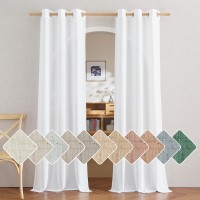 Nicetown White Linen Curtains 90 Inches Long Grommet Thick Linen Blend Privacy Added With Light Filtering Window Treatments For