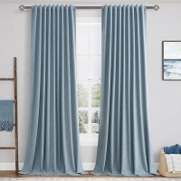 Blue Linen Blackout Curtains For Bedroom 108 Inch Length 2 Panels Set Back Tab Pocket Neutral Farmhouse Living Room Darkening Cu