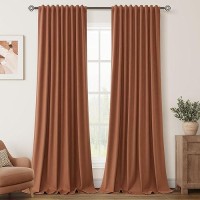 Terracotta Linen Blackout Curtains For Bedroom 90 Inch Length 2 Panels Set Back Tab Pocket Neutral Farmhouse Living Room Darkeni