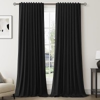 Black Linen Blackout Curtains For Bedroom 120 Inch Length 2 Panels Set Back Tab Pocket Neutral Farmhouse Living Room Darkening C