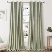 Sage Green Linen Blackout Curtains For Bedroom 120 Inch Length 2 Panels Set Back Tab Pocket Neutral Farmhouse Living Room Darken