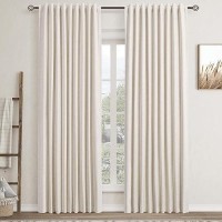 Birch Linen Blackout Curtains For Bedroom 84 Inch Length 2 Panels Set Back Tab Pocket Neutral Farmhouse Living Room Darkening Cu