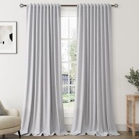 Light Grey Linen Blackout Curtains For Bedroom 102 Inch Length 2 Panels Set Back Tab Pocket Neutral Farmhouse Living Room Darken