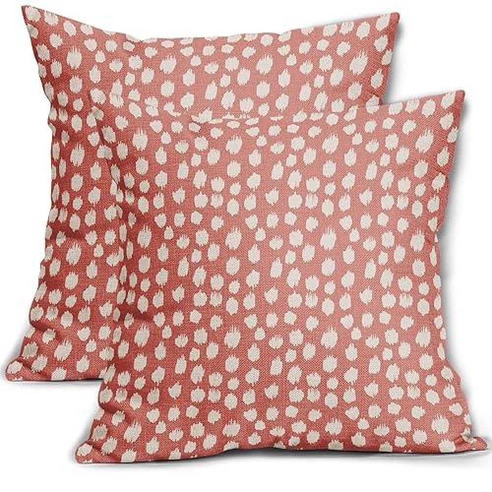 Sweetshow Coral Pink Cream Dots Pillow Covers 18X18 Set Of 2 Boho Design Polka Dot Throw Pillows Modern Trendy Print Outdoor Dec