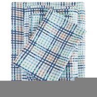 King Sheet Set Aqua Blue Plaid Pattern Bedding Sheets Printed Sheets 6 Piece Soft Microfiber Fitted Sheet With 15 Deep Pocke