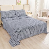 Full Sheet Set Navy Blue Plaid Pattern Bedding Sheets Printed Sheets 6 Piece Soft Microfiber Fitted Sheet With 15 Deep Pocke