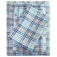 Full Sheet Set Aqua Blue Plaid Pattern Bedding Sheets Printed Sheets 6 Piece Soft Microfiber Fitted Sheet With 15 Deep Pocke