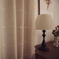 Deeprove Boho Curtains 108 Inches Length Bohemian Lattice Gingham Chic Burlap Embroidery Plaids  Vintage Tassels Home Decor Drapes Light Filtering Rod Pocket  1 Panel W52 X L108  Natural Linen