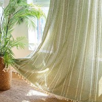 Deeprove Green Boho Linen Curtains 72 Inches Length For Bedroom Living Room Dining Nursery Closet  Hollow Sage Semi Sheer Curtains Darkening Embroidery Drape Window Treatment  1 Panel W52 X L72