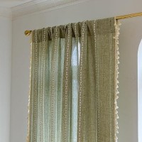 Deeprove Green Boho Linen Curtains 72 Inches Length For Bedroom Living Room Dining Nursery Closet  Hollow Sage Semi Sheer Curtains Darkening Embroidery Drape Window Treatment  1 Panel W52 X L72