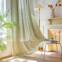 Deeprove Green Boho Linen Curtains 72 Inches Length For Bedroom Living Room Dining Nursery Closet  Hollow Sage Semi Sheer Curtains Darkening Embroidery Drape Window Treatment  1 Panel W52 X L72