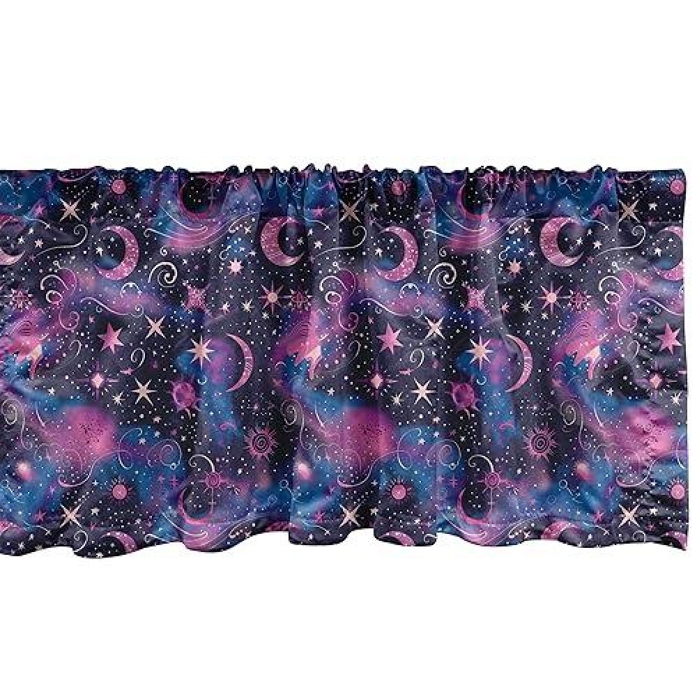 Ambesonne Celestial Window Valance Pack Of 2  Fantasy Dream Oriental Astronomy Art Crescent And Starry Atmosphere  Rod Pocket Curtain Valances For Kitchen Bedroom  54