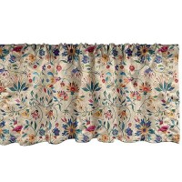 Ambesonne Oriental Floral Window Valance Pack Of 2  Colorful Design Dreamy Floral Motifs With Mediterranean Details  Rod Pocket Curtain Valances For Kitchen Bedroom  54