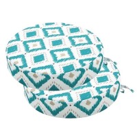 Idee-Home Outdoor Bistro Chair Cushions Set Of 2  15 X15 X 3  Thick Round Seat Cushions With Ties  Waterproof Round Patio Chair Cushions For Outdoor Furniture  Round Chair Pads For Garden