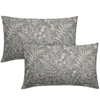 Grey Gray Lumbar Pillow Covers 12X20 Set Of 2 Vintage Floral Botanical Print Spring Flower Plant Pattern Rectangle Decorative Th