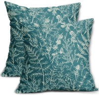 Sorfbliss Teal Pillow Covers 16X16 Set Of 2 Vintage Floral Botanical Print Spring Flower Plant Pattern Decorative Throw Pillow C