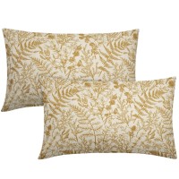 Mustard Yellow Floral Pillow Covers 12X20 Set Of 2 Botanical Print Vintage Spring Flower Plant Cream Rectangle Decorative Lumbar