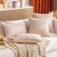 Miulee Fall Burnt Orange And Beige Patchwork Farmhouse Pillow Covers 12X20 Inch Pack Of 2 Striped Linen Decorative Modern Accen